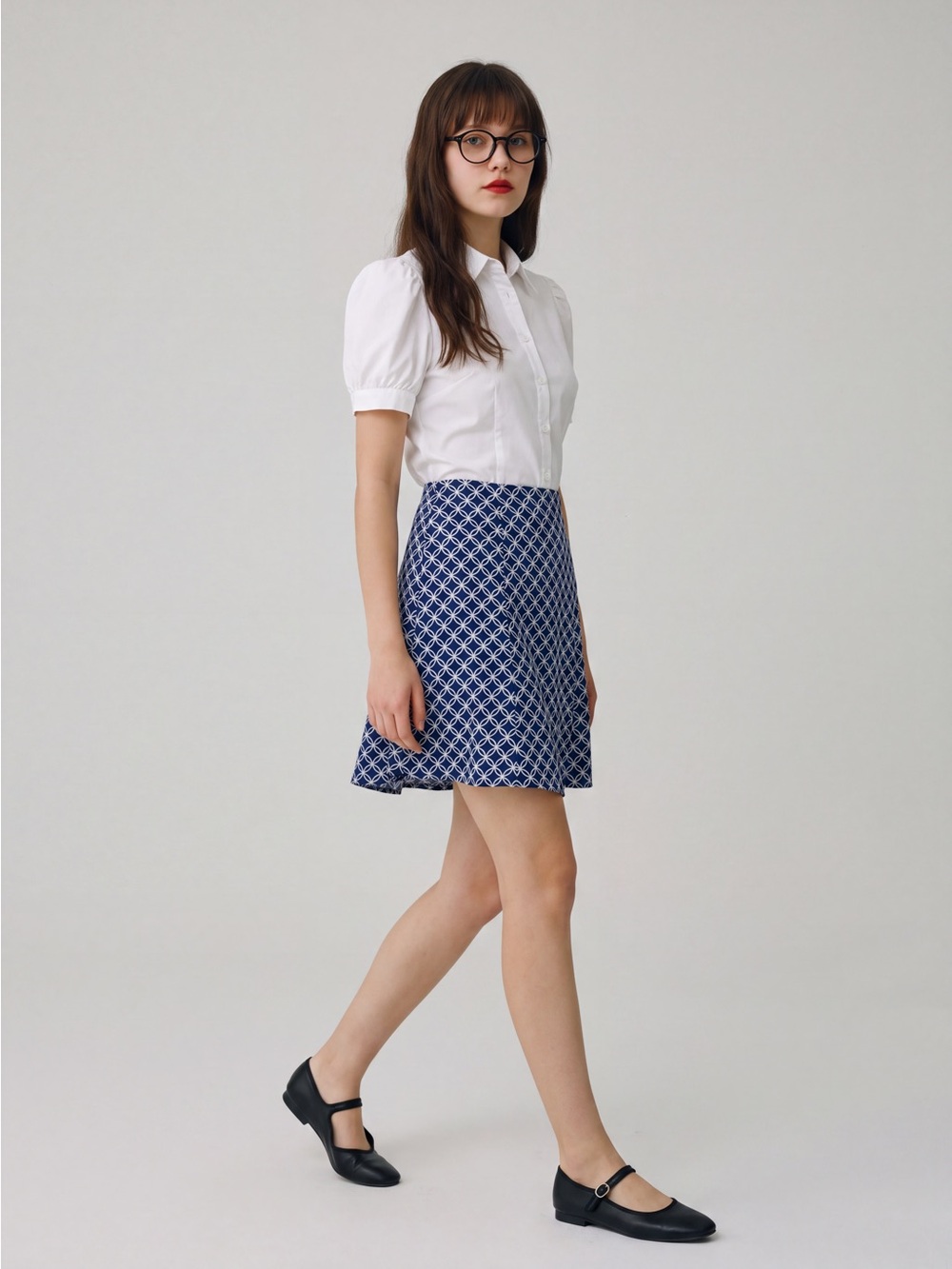 Vintage y2k twee Blue Patterned Skirt mini skirt 70s school girl vibes